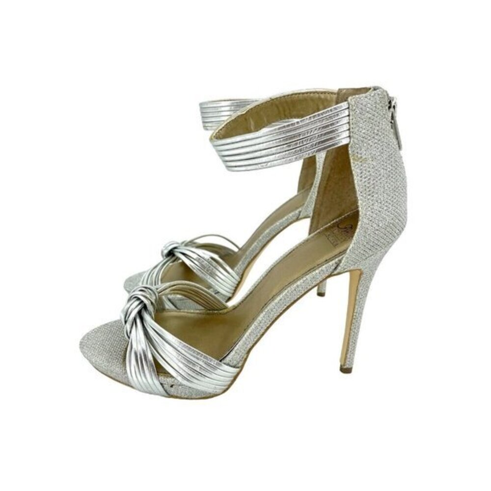 Badgley Mischka Belle Pumps Silver Metallic Glitter Open Toe Heels SZ 8 New